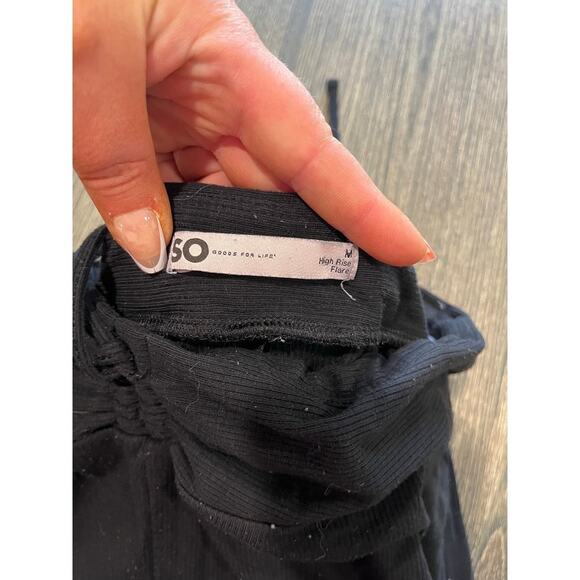 SO High Rise Flare Pants Ribbed Knit Elastic Drawstring Waist Pull-On Black Sz M - Picture 4 of 8